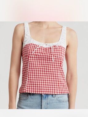 Elodie Red & White Gingham Square-Neck Camisole